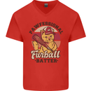 Furball Batter Funny Cat Baseball Humour Mens V-Neck Cotton T-Shirt Red