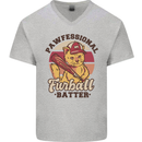 Furball Batter Funny Cat Baseball Humour Mens V-Neck Cotton T-Shirt Sports Grey