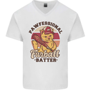 Furball Batter Funny Cat Baseball Humour Mens V-Neck Cotton T-Shirt White