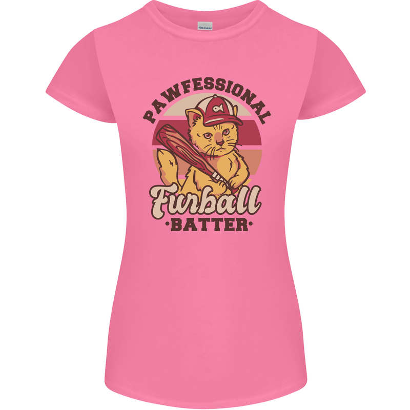 Furball Batter Funny Cat Baseball Humour Womens Petite Cut T-Shirt Azalea