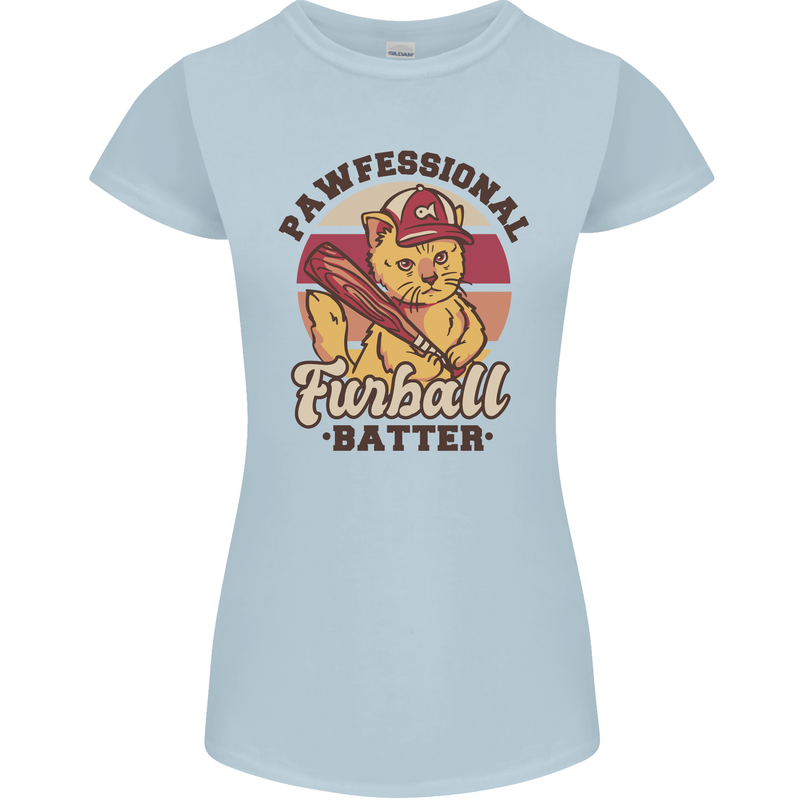 Furball Batter Funny Cat Baseball Humour Womens Petite Cut T-Shirt Light Blue