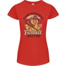 Furball Batter Funny Cat Baseball Humour Womens Petite Cut T-Shirt Red