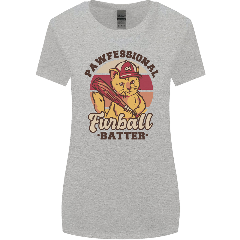 Furball Batter Funny Cat Baseball Humour Womens Wider Cut T-Shirt Sports Grey