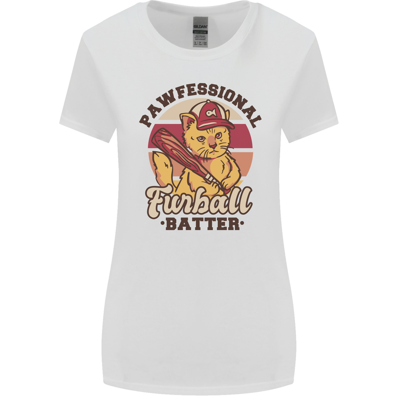 Furball Batter Funny Cat Baseball Humour Womens Wider Cut T-Shirt White