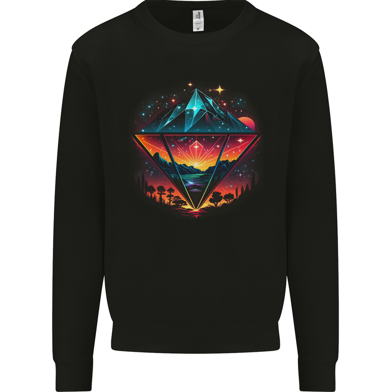 Futuristic Abstract Space Diamond Alien Kids Sweatshirt Jumper Black