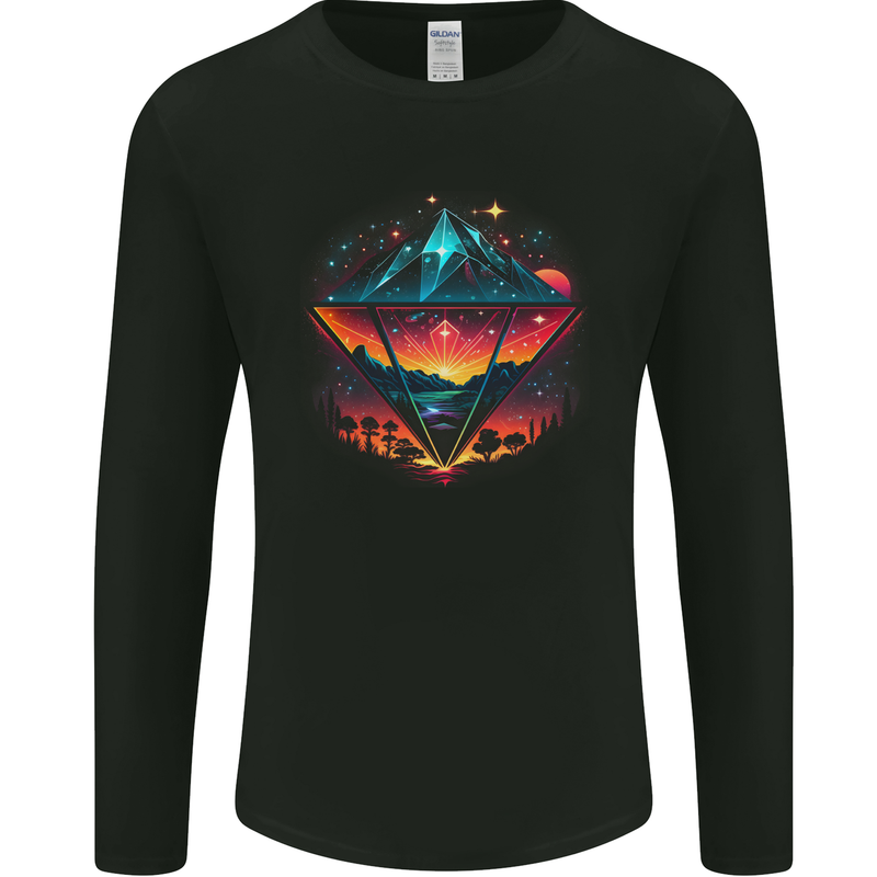 Futuristic Abstract Space Diamond Alien Mens Long Sleeve T-Shirt Black