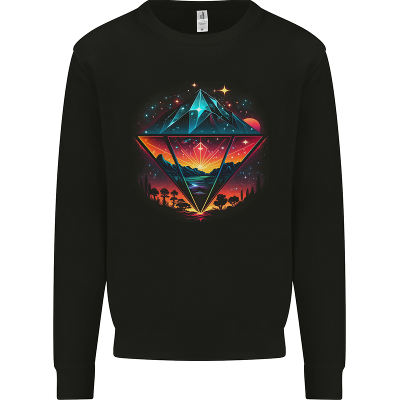 Futuristic Abstract Space Diamond Alien Mens Sweatshirt Jumper Black