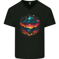 Futuristic Abstract Space Diamond Alien Mens V-Neck Cotton T-Shirt Black