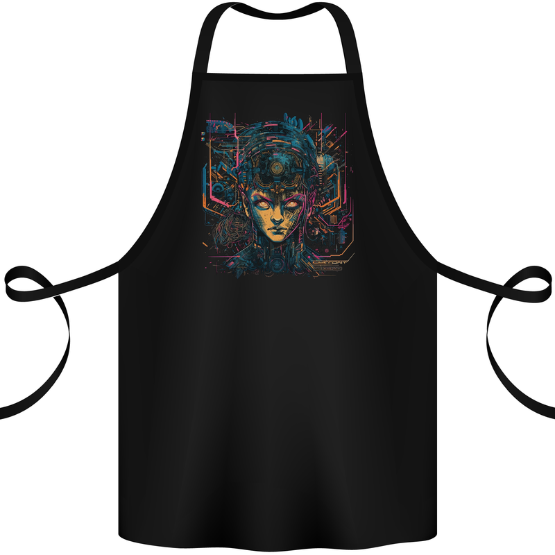 Futuristic Cyberpunk Girl Crypto Alien, Cotton Apron 100% Organic Black