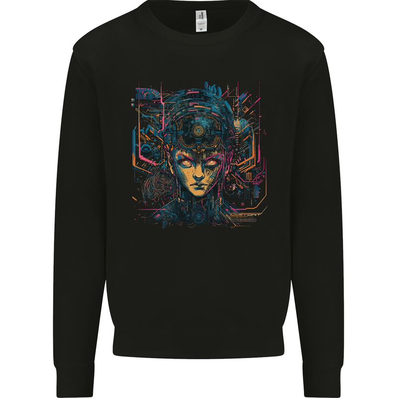 Futuristic Cyberpunk Girl Crypto Alien, Kids Sweatshirt Jumper Black