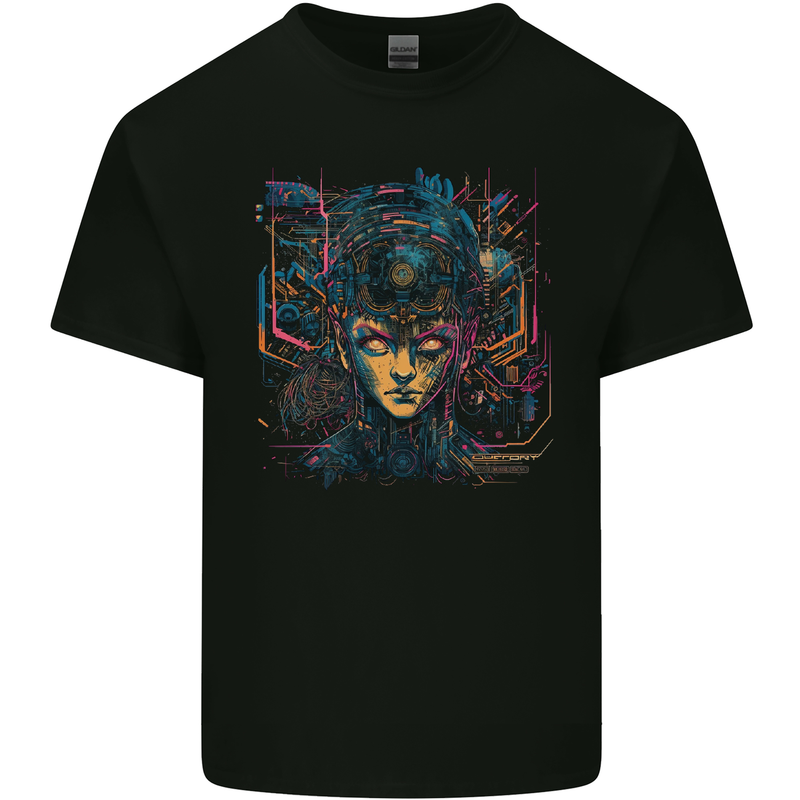 Futuristic Cyberpunk Girl Crypto Alien, Kids T-Shirt Childrens Black