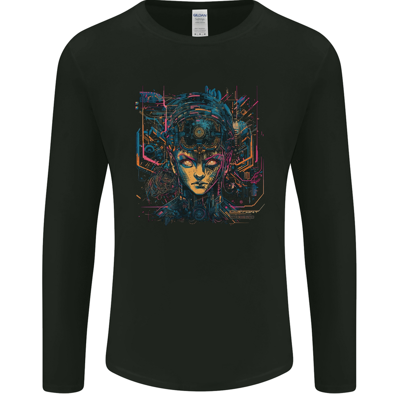 Futuristic Cyberpunk Girl Crypto Alien, Mens Long Sleeve T-Shirt Black