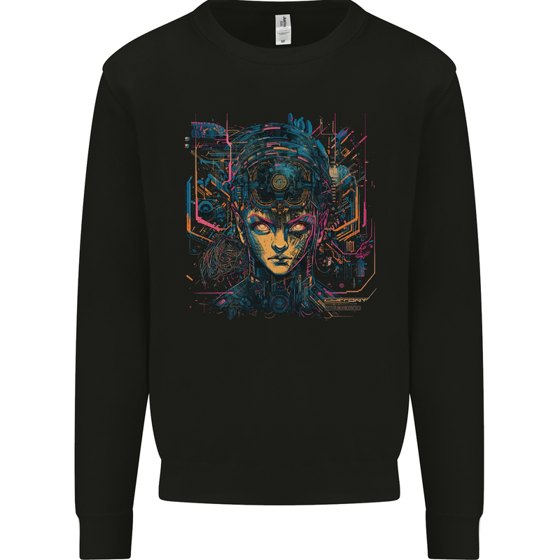 Futuristic Cyberpunk Girl Crypto Alien, Mens Sweatshirt Jumper Black