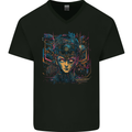 Futuristic Cyberpunk Girl Crypto Alien, Mens V-Neck Cotton T-Shirt Black