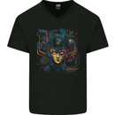 Futuristic Cyberpunk Girl Crypto Alien, Mens V-Neck Cotton T-Shirt Black