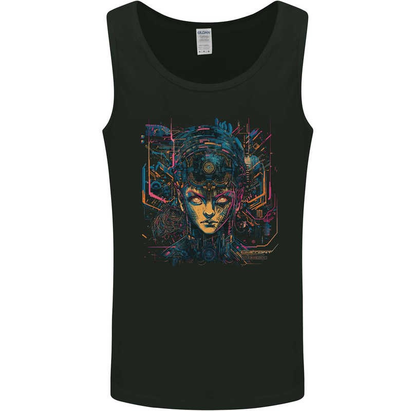 Futuristic Cyberpunk Girl Crypto Alien, Mens Vest Tank Top Black