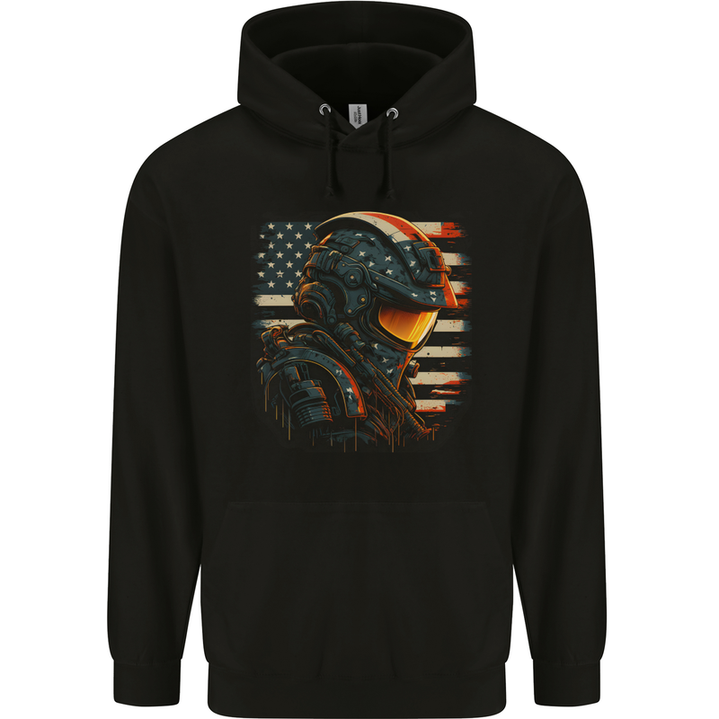 Futuristic USA Space Pilot Astronaut Childrens Kids Hoodie Black