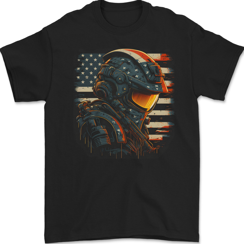 Futuristic USA Space Pilot Astronaut Mens Gildan Cotton T-Shirt Black