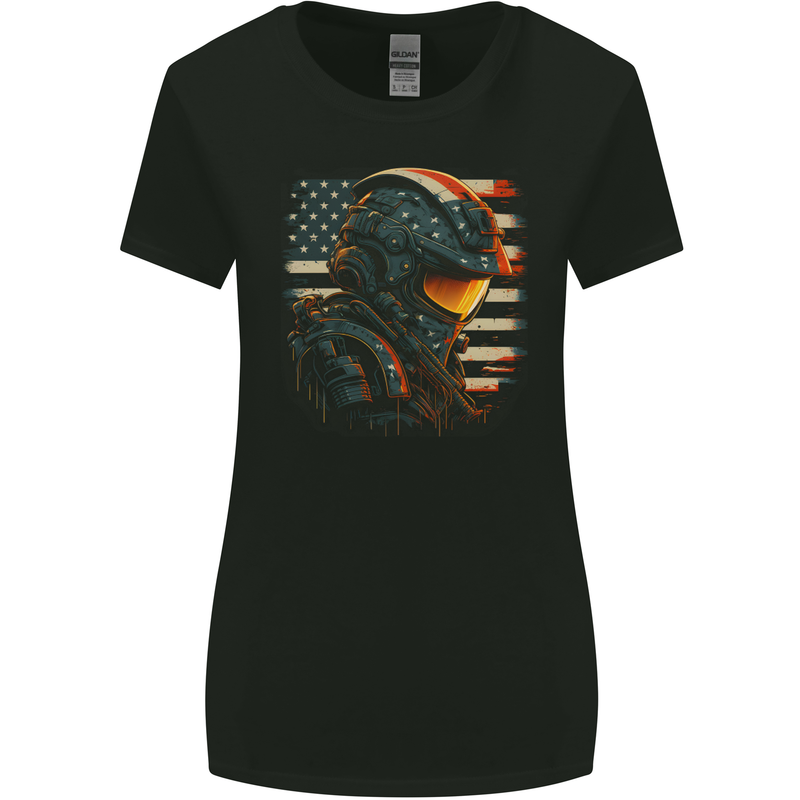 Futuristic USA Space Pilot Astronaut Womens Wider Cut T-Shirt Black