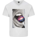 Galactic Taste Mens V-Neck Cotton T-Shirt White