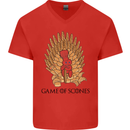 Game of Scones Funny Movie Parody GOT Mens V-Neck Cotton T-Shirt Red
