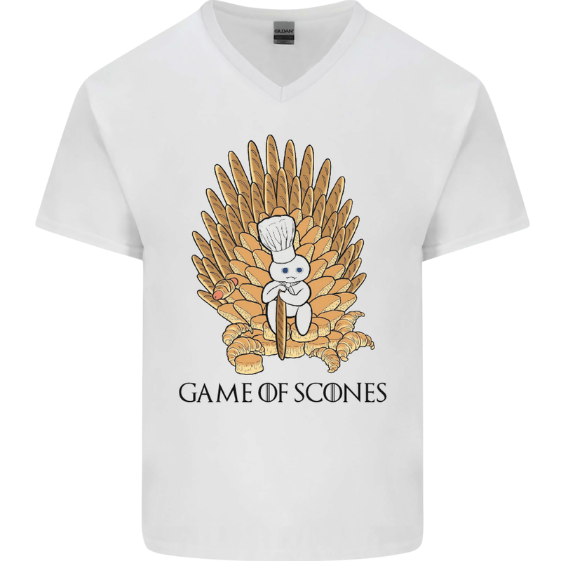 Game of Scones Funny Movie Parody GOT Mens V-Neck Cotton T-Shirt White