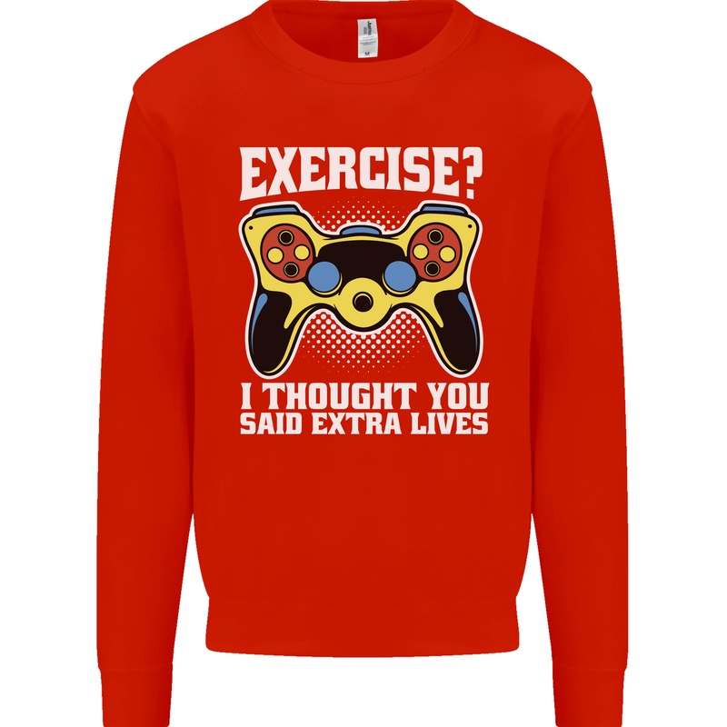 Gamer I Thought Said Extra Lives Gaming Kids Sweatshirt Jumper Bright Red