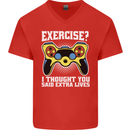 Gamer I Thought Said Extra Lives Gaming Mens V-Neck Cotton T-Shirt Red