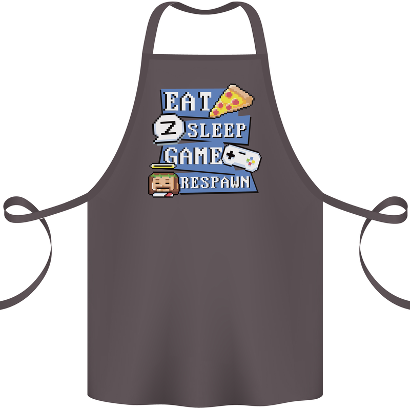 Gaming Eat Sleep Game Respawn Gamer Arcade Cotton Apron 100% Organic Dark Grey