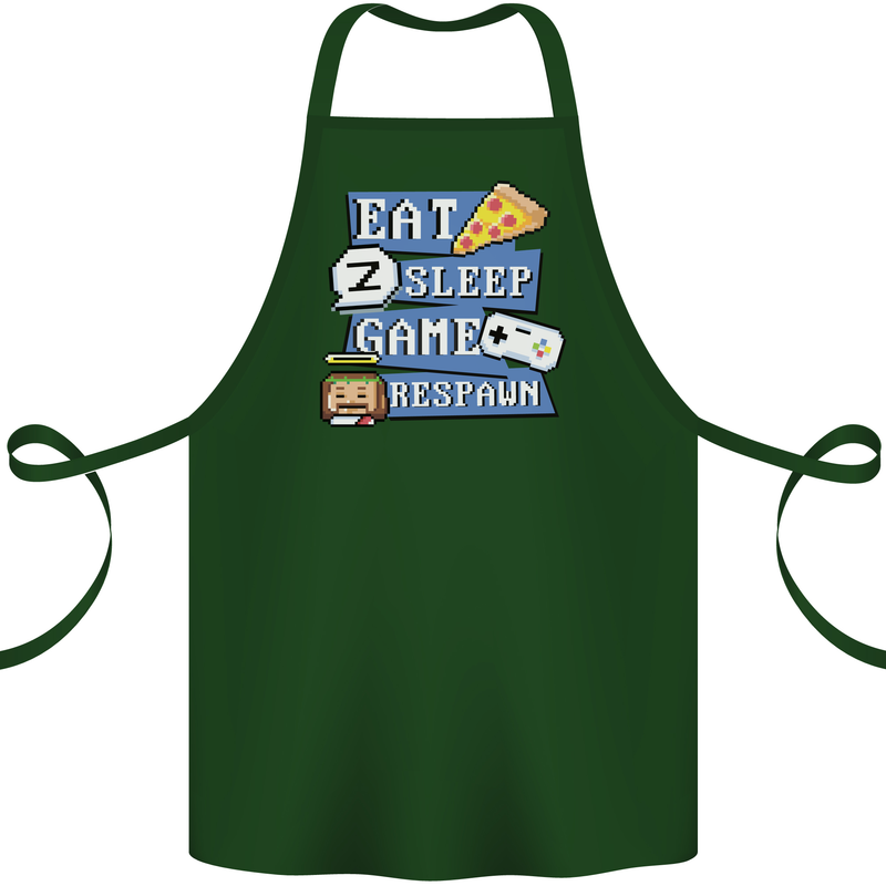 Gaming Eat Sleep Game Respawn Gamer Arcade Cotton Apron 100% Organic Forest Green