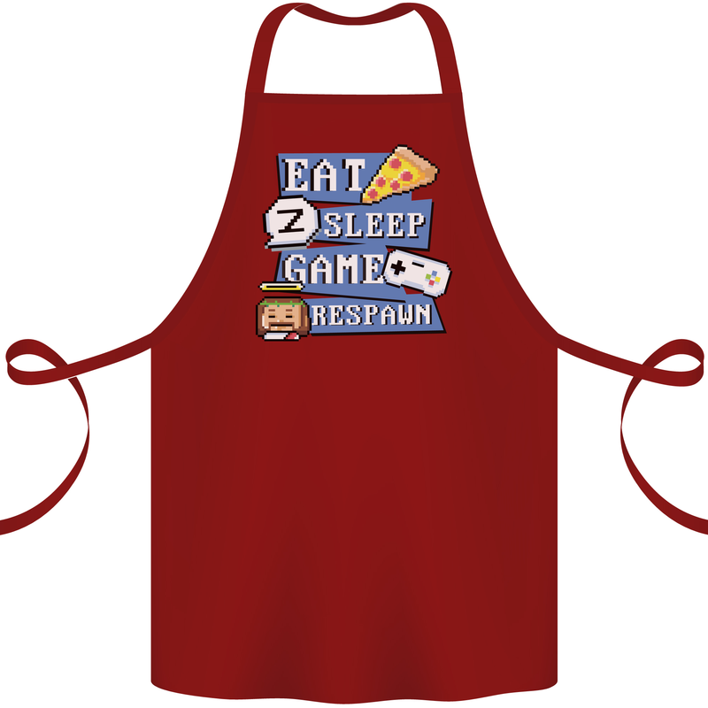 Gaming Eat Sleep Game Respawn Gamer Arcade Cotton Apron 100% Organic Maroon