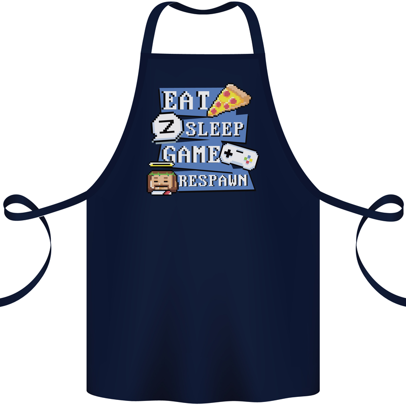 Gaming Eat Sleep Game Respawn Gamer Arcade Cotton Apron 100% Organic Navy Blue