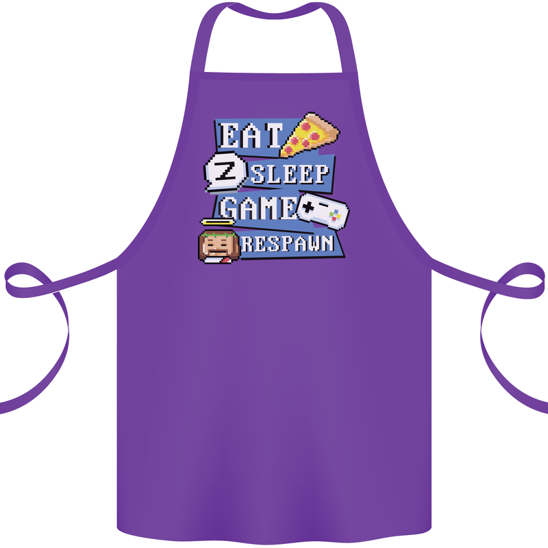 Gaming Eat Sleep Game Respawn Gamer Arcade Cotton Apron 100% Organic Purple