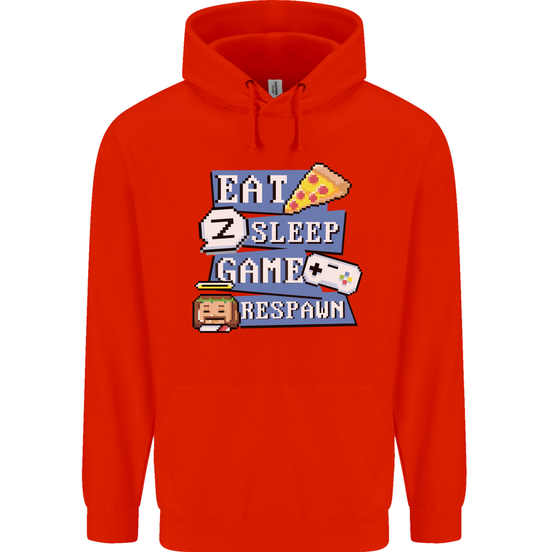 Gaming Eat Sleep Game Respawn Gamer Arcade Mens 80% Cotton Hoodie Bright Red