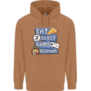 Gaming Eat Sleep Game Respawn Gamer Arcade Mens 80% Cotton Hoodie Caramel Latte