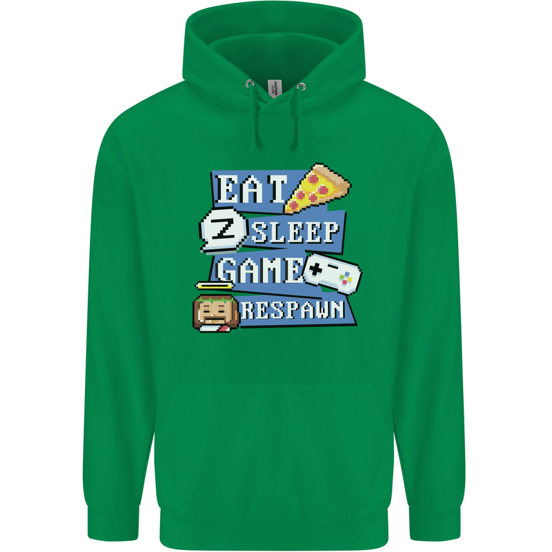 Gaming Eat Sleep Game Respawn Gamer Arcade Mens 80% Cotton Hoodie Irish Green