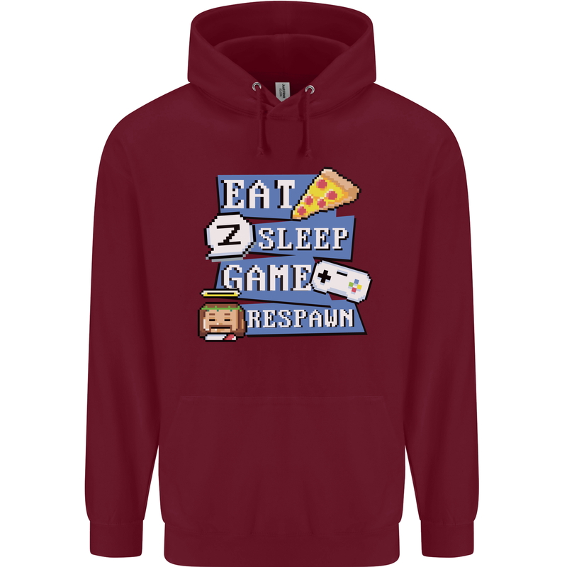 Gaming Eat Sleep Game Respawn Gamer Arcade Mens 80% Cotton Hoodie Maroon