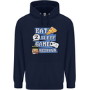 Gaming Eat Sleep Game Respawn Gamer Arcade Mens 80% Cotton Hoodie Navy Blue