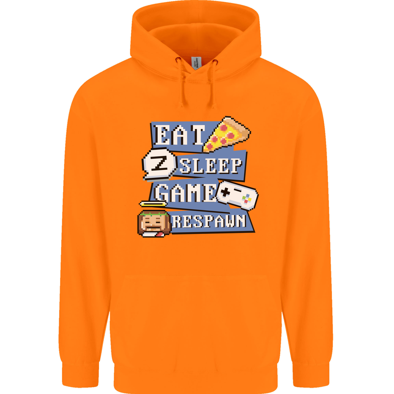 Gaming Eat Sleep Game Respawn Gamer Arcade Mens 80% Cotton Hoodie Orange