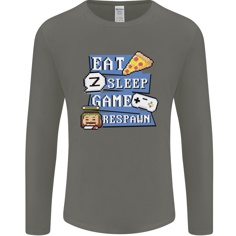 Gaming Eat Sleep Game Respawn Gamer Arcade Mens Long Sleeve T-Shirt Charcoal