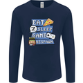 Gaming Eat Sleep Game Respawn Gamer Arcade Mens Long Sleeve T-Shirt Navy Blue