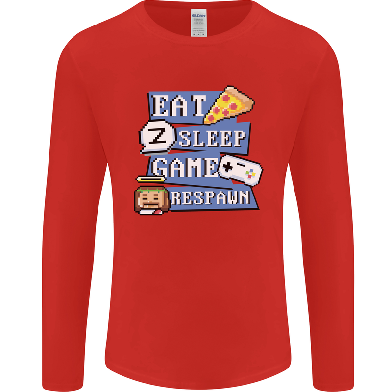 Gaming Eat Sleep Game Respawn Gamer Arcade Mens Long Sleeve T-Shirt Red