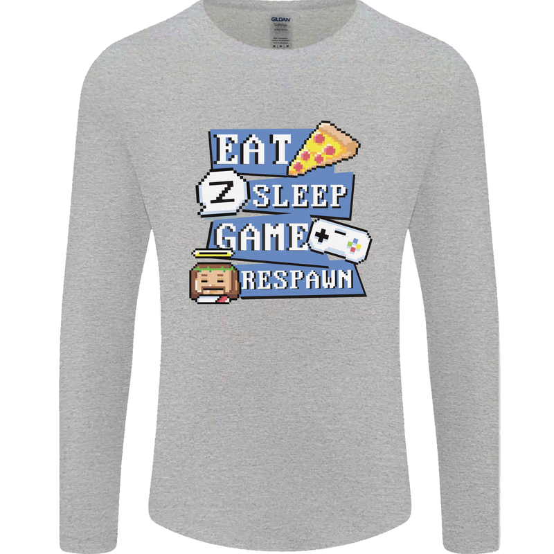 Gaming Eat Sleep Game Respawn Gamer Arcade Mens Long Sleeve T-Shirt Sports Grey