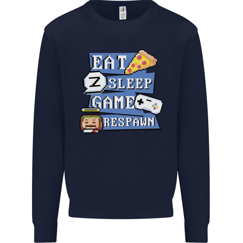 Gaming Eat Sleep Game Respawn Gamer Arcade Mens Sweatshirt Jumper Navy Blue