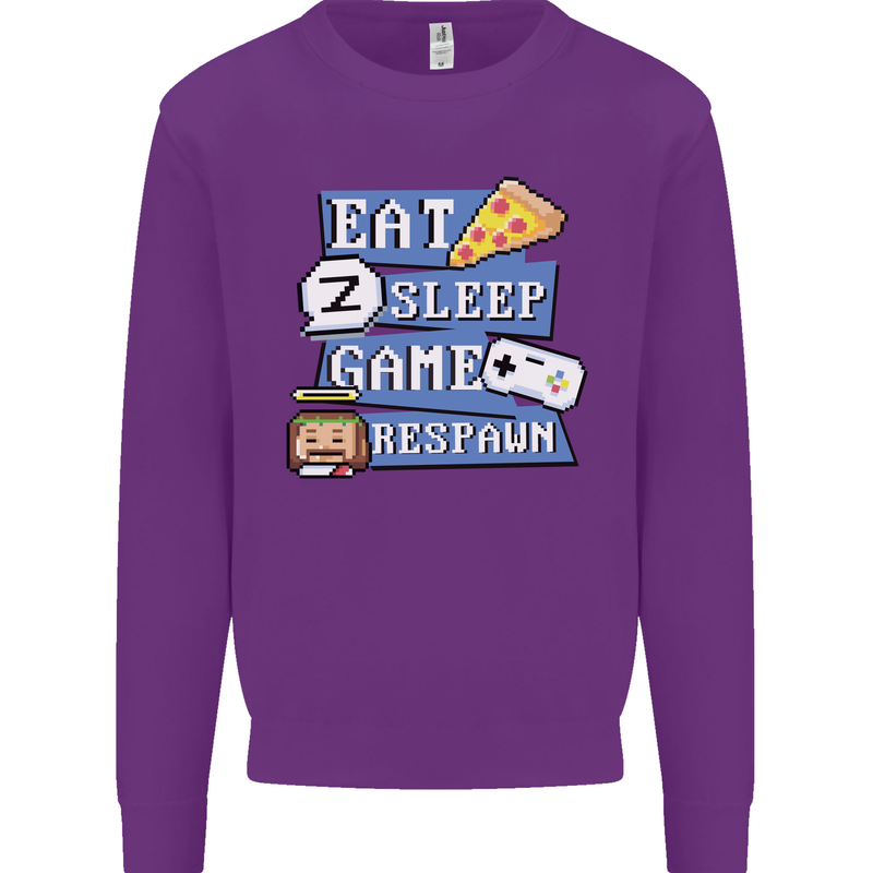 Gaming Eat Sleep Game Respawn Gamer Arcade Mens Sweatshirt Jumper Purple