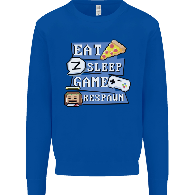Gaming Eat Sleep Game Respawn Gamer Arcade Mens Sweatshirt Jumper Royal Blue