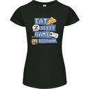 Gaming Eat Sleep Game Respawn Gamer Arcade Womens Petite Cut T-Shirt Black