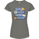 Gaming Eat Sleep Game Respawn Gamer Arcade Womens Petite Cut T-Shirt Charcoal