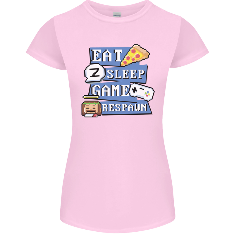 Gaming Eat Sleep Game Respawn Gamer Arcade Womens Petite Cut T-Shirt Light Pink