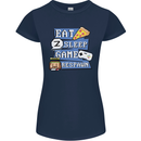 Gaming Eat Sleep Game Respawn Gamer Arcade Womens Petite Cut T-Shirt Navy Blue